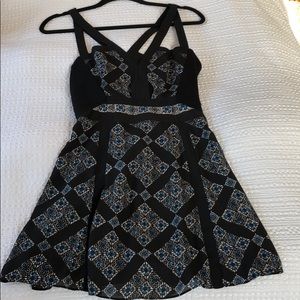 BCBG Max Azria black and blue printed mini dress